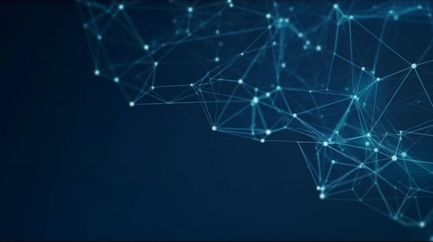 Puntos y líneas conectados abstractos sobre fondo azul Concepto de red de comunicación y tecnología con líneas y puntos en movimiento