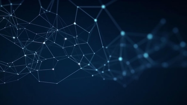 Puntos y líneas conectados abstractos sobre fondo azul Concepto de red de comunicación y tecnología con líneas y puntos en movimiento