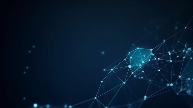 Puntos y líneas conectados abstractos sobre fondo azul Concepto de red de comunicación y tecnología con líneas y puntos en movimiento