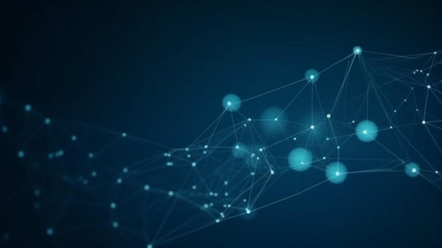 Puntos y líneas conectados abstractos sobre fondo azul Concepto de red de comunicación y tecnología con líneas y puntos en movimiento
