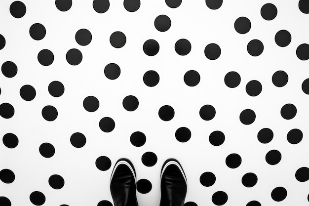 Foto puntos polka blancos y negros pintados en una pared