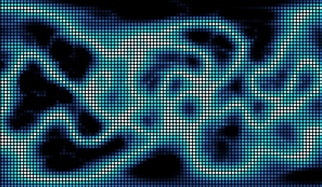 Puntos de semitono tecnología digital abstracta luz azul sobre fondo negro
