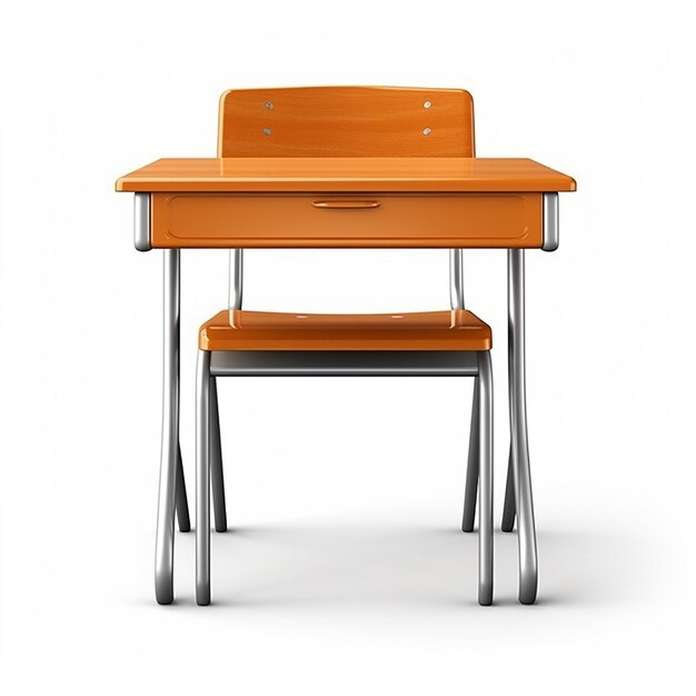 Pupitre de madera y silla icono 3D rendering sobre fondo blanco aislado