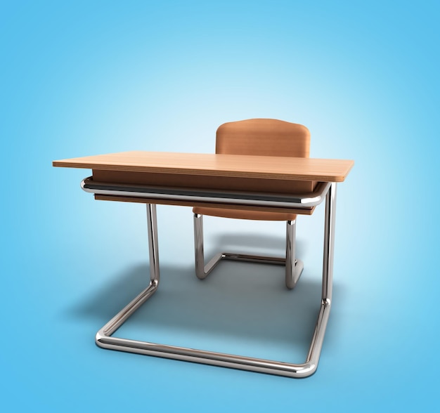 Pupitre y silla 3d render sobre fondo azul degradado | Foto Premium