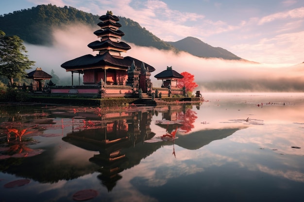 Pura Ulun Danu Bratan en Bali, Indonesia Una hermosa vista del templo de Ulun Danu Batur en Bali, Indonesia Generado por IA