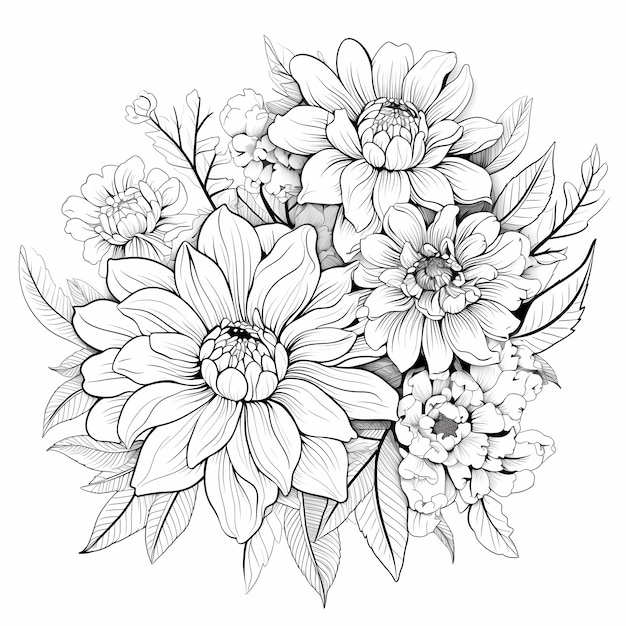 Pure Blooms Ilustração vetorial em preto e branco para entusiastas da coloração