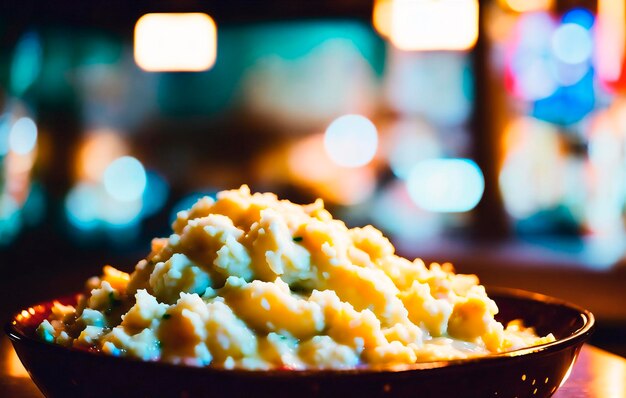 Puré de batatas num prato num restaurante