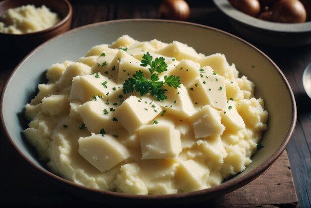 Puré de patatas mezclado con mantequilla o leche a veces con sabor a cebolla