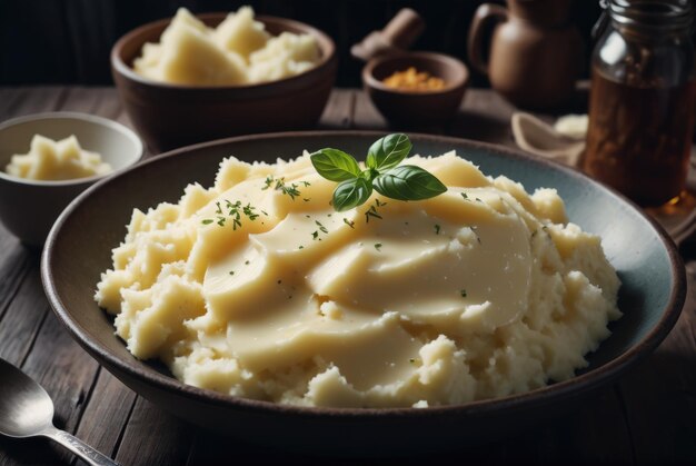 Puré de patatas mezclado con mantequilla o leche a veces con sabor a cebolla