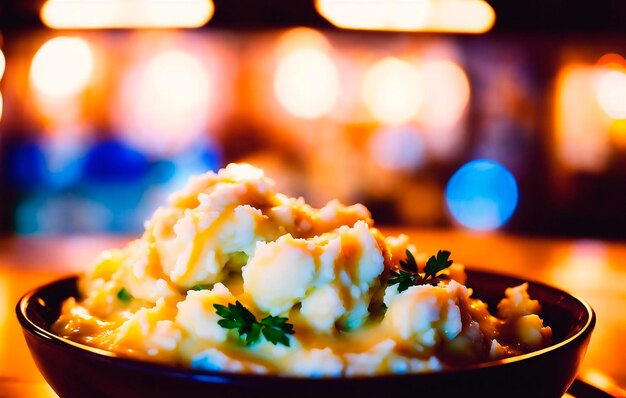 Puré de patatas en un plato en un restaurante