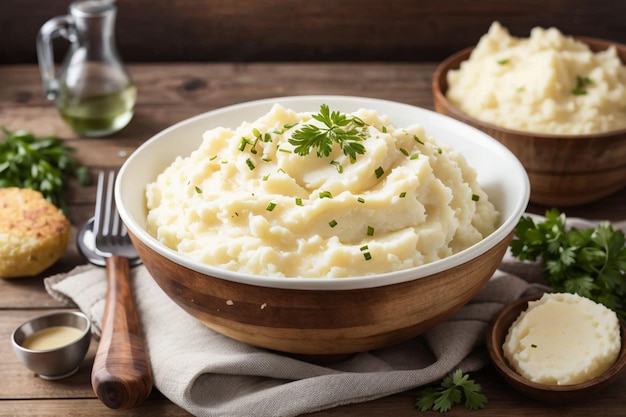 Puré De Patatas Con Tenedor Y Salsa