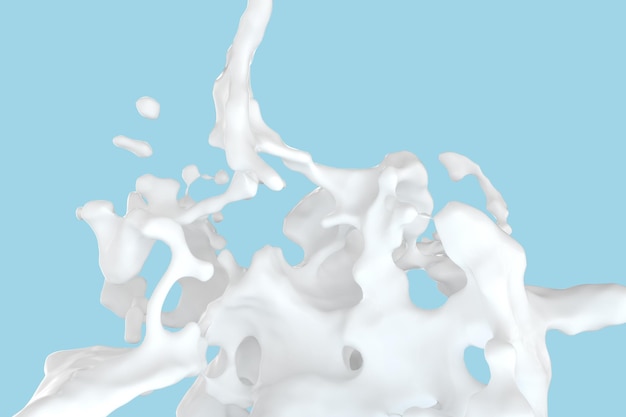 Pureza salpicando leche con fondo azul renderizado 3d