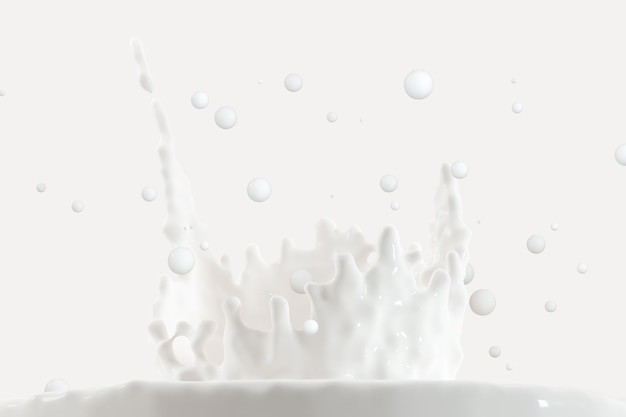 Pureza salpicando leche con formas de corona renderización en 3D