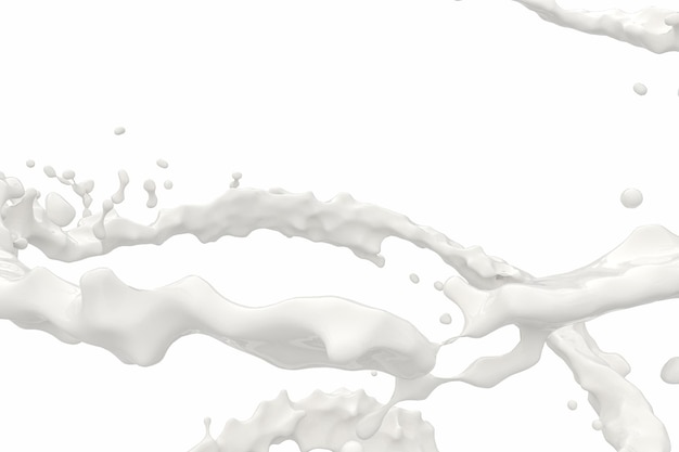 Pureza salpicando leche con formas creativas renderización en 3D