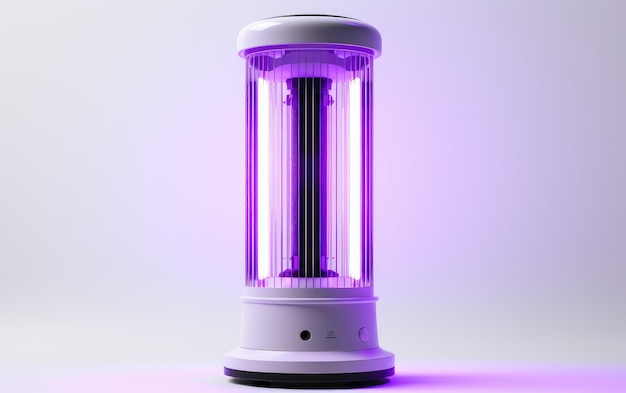Un purificador de aire ultravioleta púrpura brillante de buen aspecto aislado sobre un fondo blanco