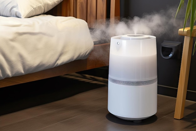 Foto purificador de ar mantendo uma sala livre de poeira e bactérias com névoa visível criada com ia generativa