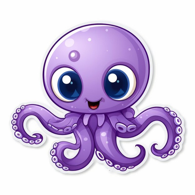 Foto purple delight adorable tímido pulpo adhesivo con grandes ojos de dibujos animados