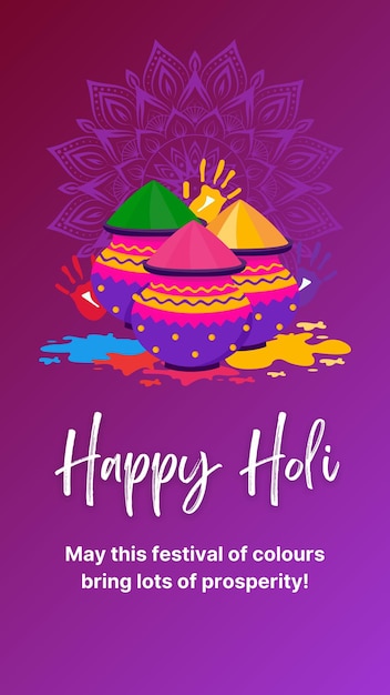 Purple Festive Feliz saudação de Holi Instagram Story 1