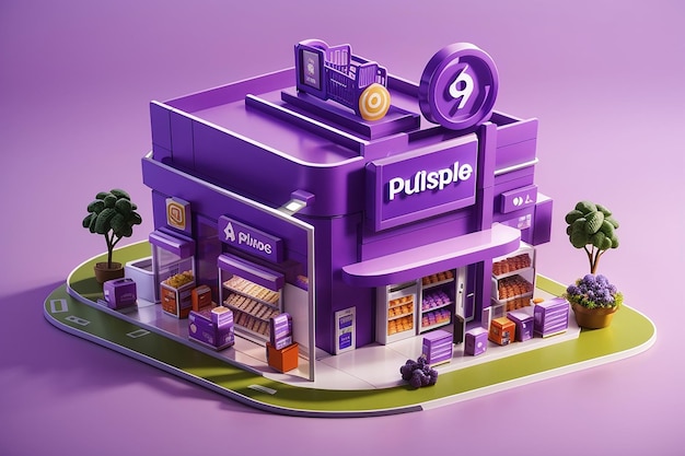 Purple Retail Powerhouse 3D Icon del supermercado para las compras en línea