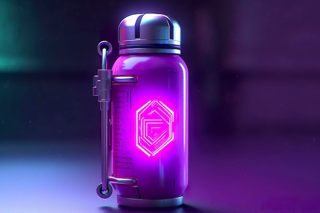 Purple Sci Fi Energy Flaske mit reinem Hintergrund KI-Generativ