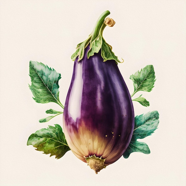 Púrpura berenjena vegetal darkfruited nightshade Ilustración de berenjena sobre un fondo blanco Nutrición adecuada