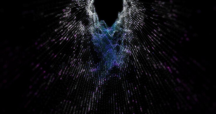 Foto púrpura brillante oscuro túnel brillante pulsación energética de partículas y líneas resumen de fondo