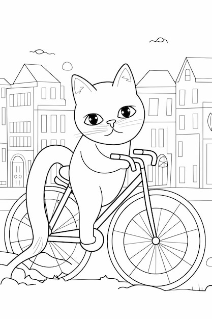 Foto purrfect pedals fácil de colorir diversão com um gato andando de bicicleta