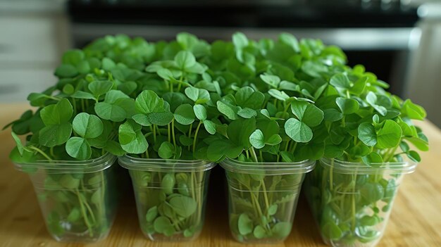 Purslane de invierno en el fondo de la cocina de paquetes transparentes