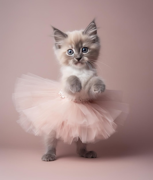 Pussycat em vestido de tutu de bailarina dançando no estúdio Generative AixA