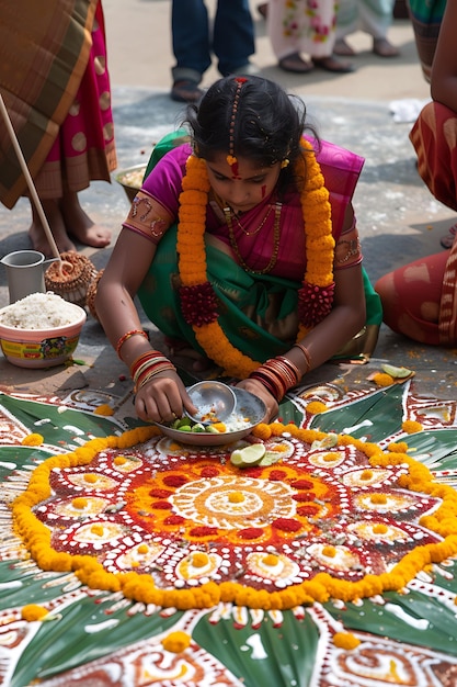 Puthandu Urlaubsszene in Tamil Nadu Indien mit Menschen Celeb Festival Hintergrund Layout Kunst Dekor