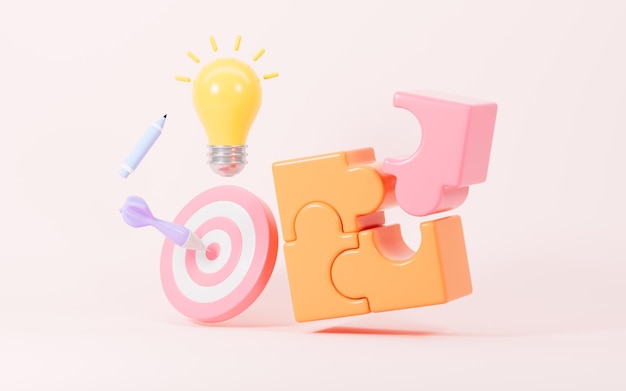 Puzzle, das Zusammenarbeit und Teamarbeit verbindet, Partnerschaft und Brainstorming 3D-Rendering