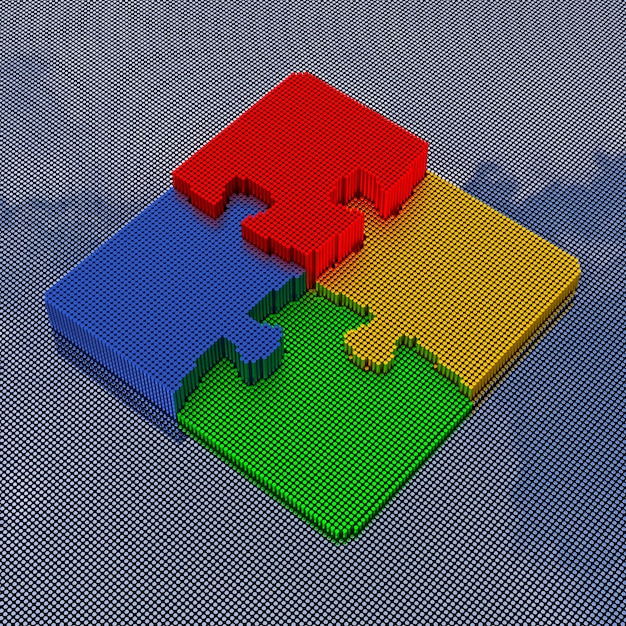 Puzzle im Pixel-Art-Stil. 3D-Rendering