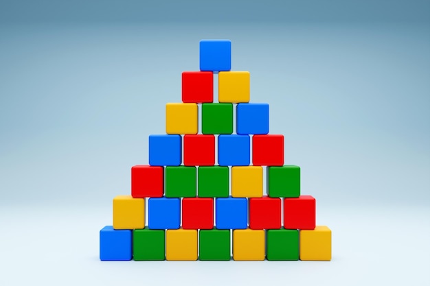 Pyramide aus Kinderwürfeln Spielzeugburg für Kinderspiel 3D-Darstellung