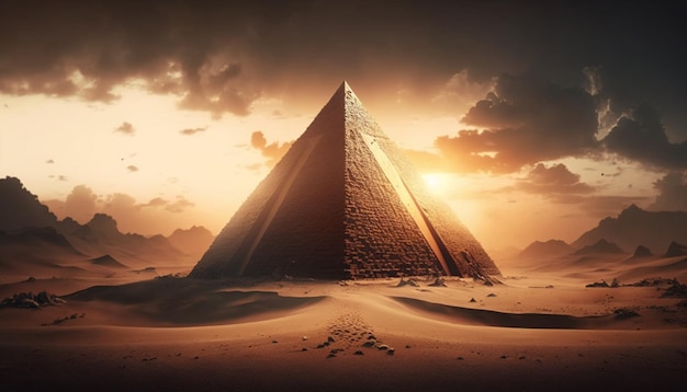 Pyramide in der Wüste bei Sonnenuntergang
