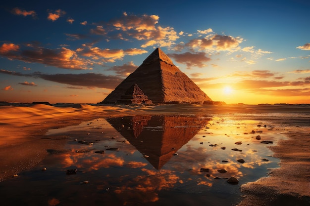 Foto pyramide von gizeh vor einem klaren, tiefblauen himmel