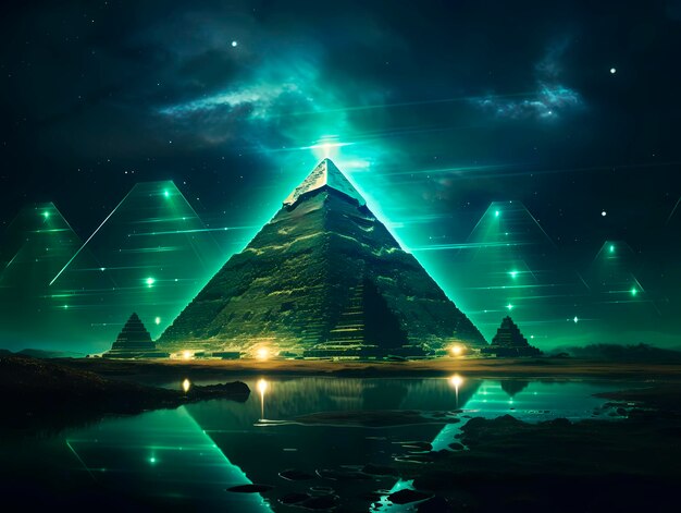 Pyramide von Khafre am Nachthimmel 3D-Rendering