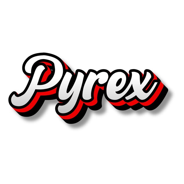 Pyrex Text 3D Silber Rot Schwarz Weiß Hintergrund Foto JPG