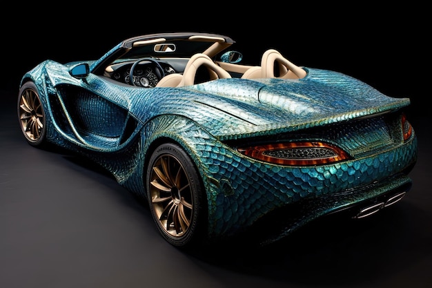 Python-Schlangenhaut aus luxuriöser futuristischer Cabrio-Sportwagen-Illustration, generative KI