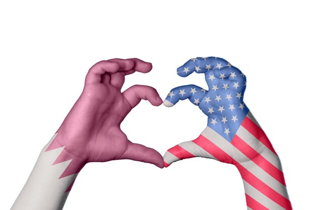 Qatar, Estados Unidos, corazón, mano, gesto, hacer, corazón, recorte, camino