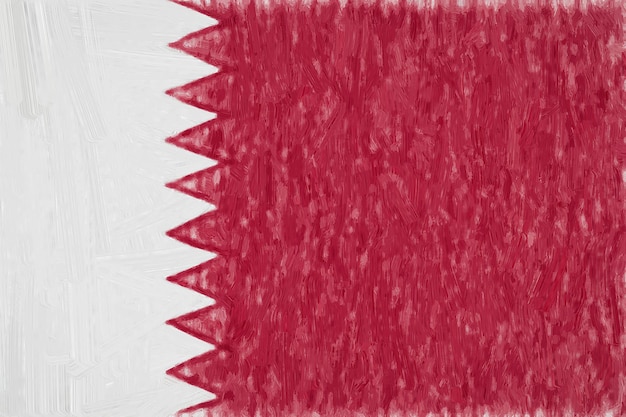 Qatar pintó la bandera. Dibujo patriótico sobre papel. Bandera nacional de qatar