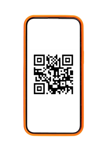 Foto qr-code-scanner-mobiltelefon-app für elektronische zahlungen über einen qr-code, der auf weißem hintergrund isoliert ist