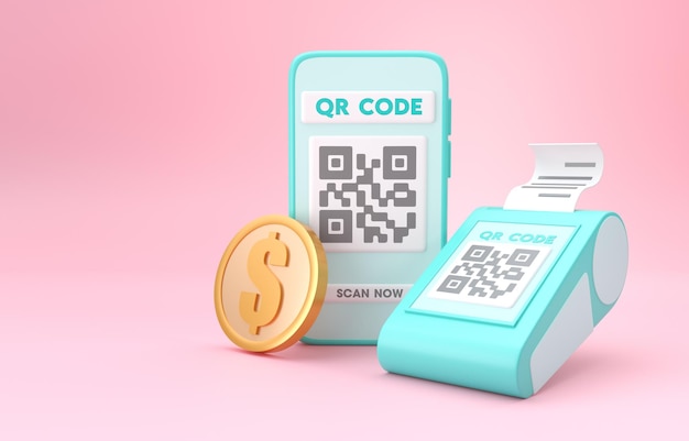 QR POS Pago Ilustración 3D