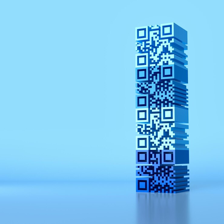 Foto qrcode 2024 en el renderizado 3d de fondo azul