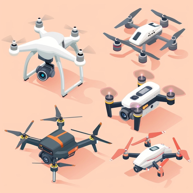 Quadcopter com controle remoto Controle remoto drone não tripulado Ilustração moderna Quadcopters eletrônicos Helicóptero robô