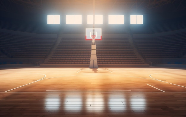 Quadra de basquete com fã de pessoas Arena esportiva Photoreal 3d render fundo