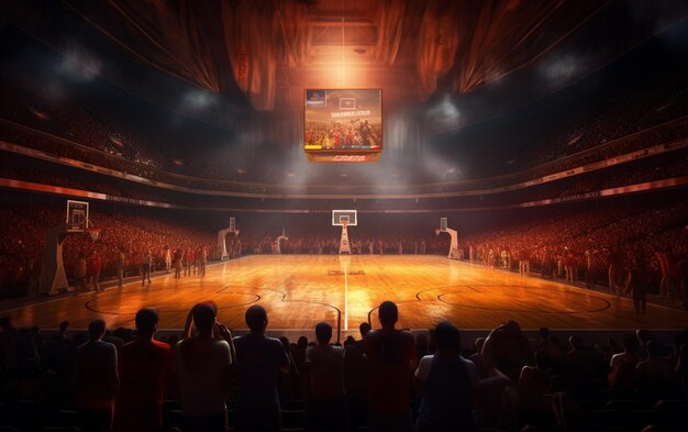 Quadra de basquete com fã de pessoas Arena esportiva Photoreal 3d render fundo