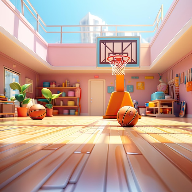 quadra de basquete isométrica de ilustração 3D