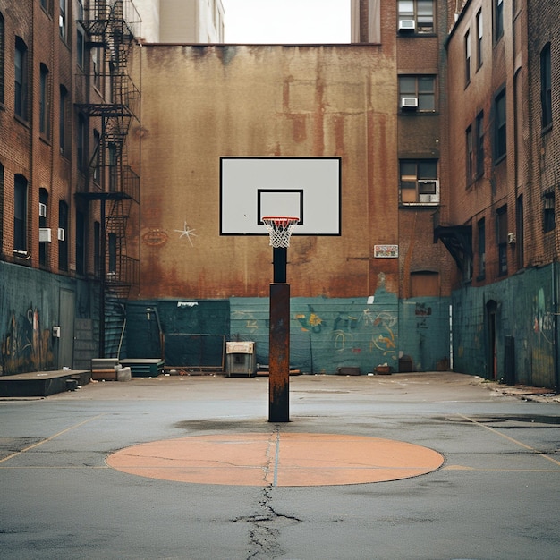 Foto quadra de basquete urbana a partir de uma vista de drone ambiente subterrâneo urbano