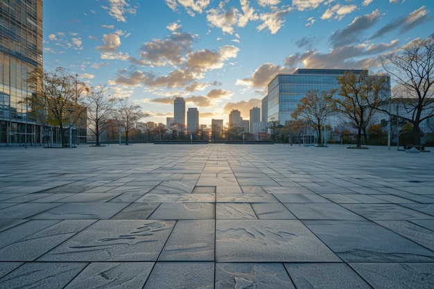 Foto quadrado vazio com céu e edifício como fundo