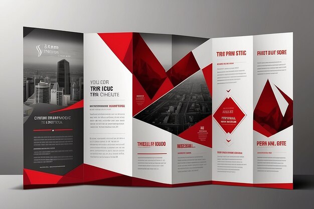 Foto quadrado vermelho vetor geométrico negócio triplo folheto folheto modelo de flyer conjunto de design plano